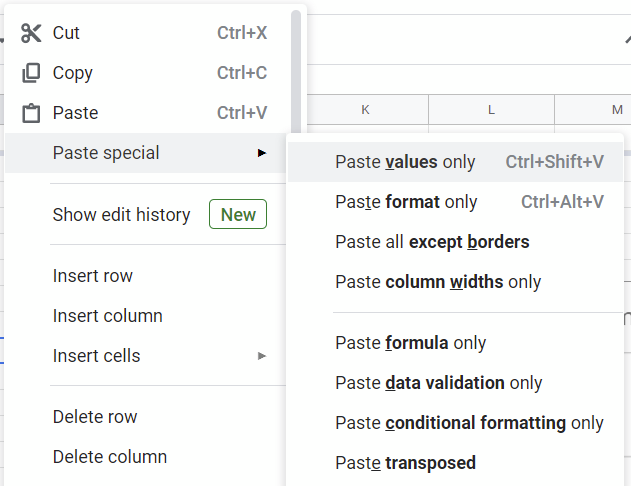 Pasting values only Google Sheet