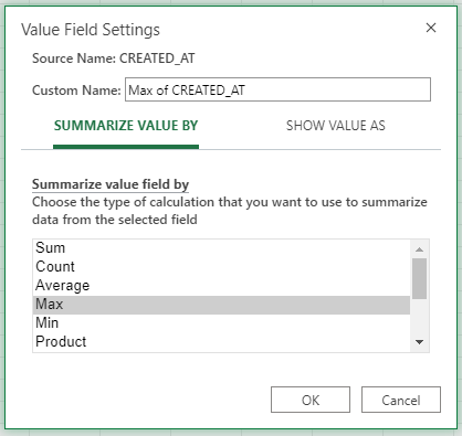 Choose the summarize by value option