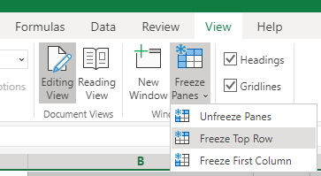 View freeze in Excel