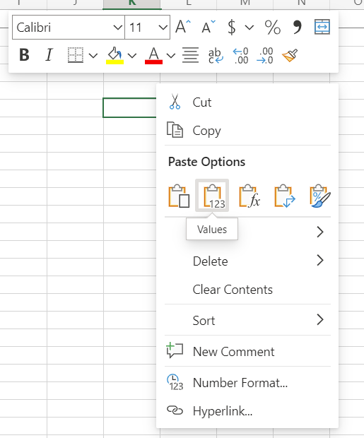 Pasting value only excel